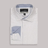 Report Collection White With Blue Diamond Print Long Sleeve 4-Way Stretch Button Up Shirt