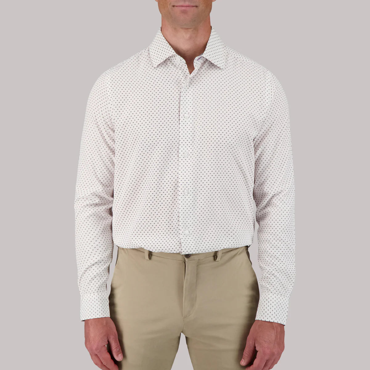 Brand Partner,Report Collection, Report Collection White With Black 4 Clover Dot Print Long Sleeve 4-Way Stretch Button Up Shirt, White, Extra Large-50-TagXL