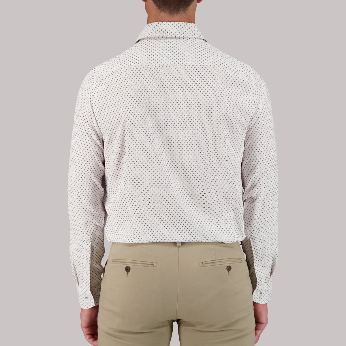 Brand Partner,Report Collection, Report Collection White With Black 4 Clover Dot Print Long Sleeve 4-Way Stretch Button Up Shirt, White, Medium-44-TagM