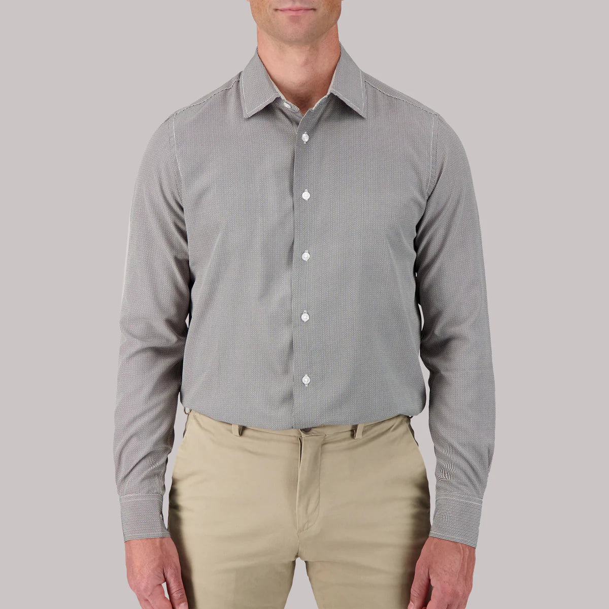 Brand Partner,Report Collection, Report Collection Dark Grey Crosshatch Print Long Sleeve 4-Way Stretch Button Up Shirt, Grey, Large-46-TagL