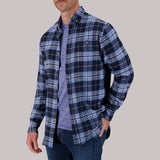 Report Collection Blue & Navy Plaid Recycled Flannel Long Sleeve Button Up Overshirt