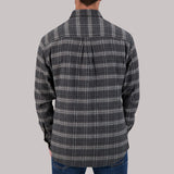 Report Collection Charcoal Grey Plaid Recycled Flannel Long Sleeve Button Up Overshirt