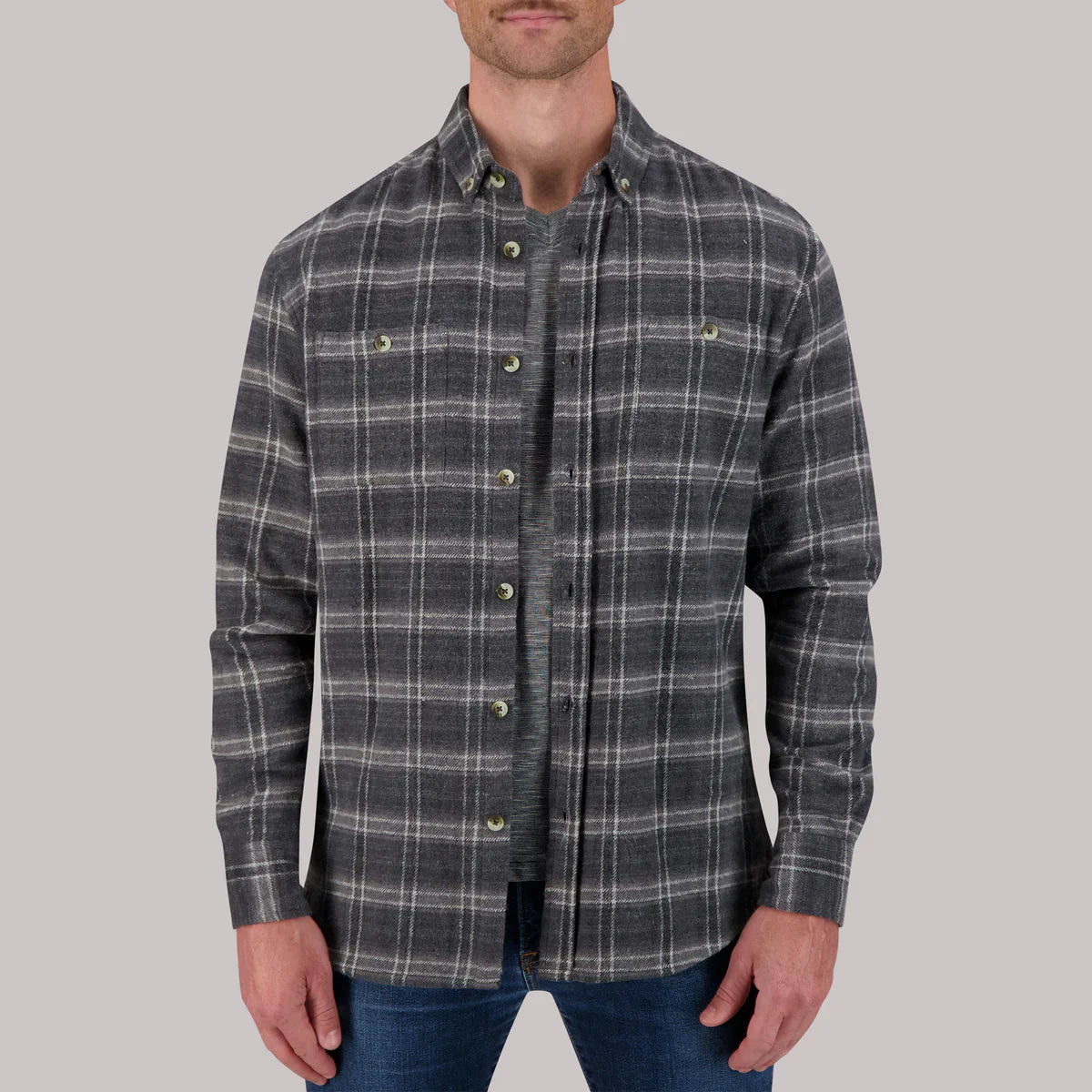 Brand Partner,Report Collection, Report Collection Charcoal Grey Plaid Recycled Flannel Overshirt, Grey, Extra Extra Large-52-TagXLExtra Large-50-TagLLarge-46-TagMMedium-44-TagS
