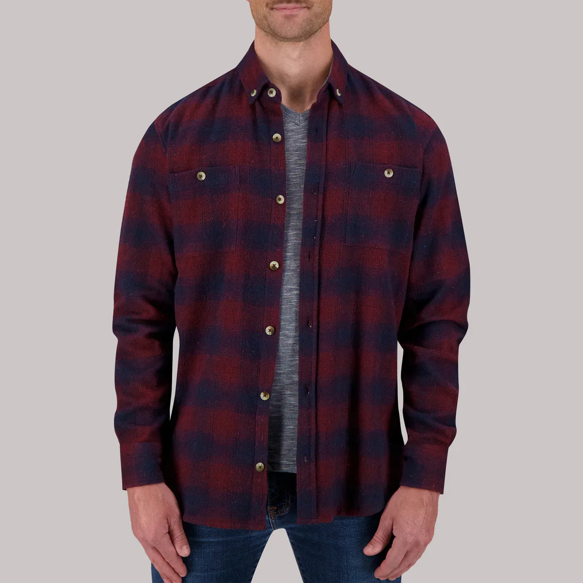Brand Partner,Report Collection, Report Collection Burgundy & Navy Plaid Recycled Flannel Overshirt, Red, Extra Large-50-TagL