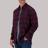 Report Collection Burgundy & Navy Plaid Recycled Flannel Long Sleeve Button Up Overshirt