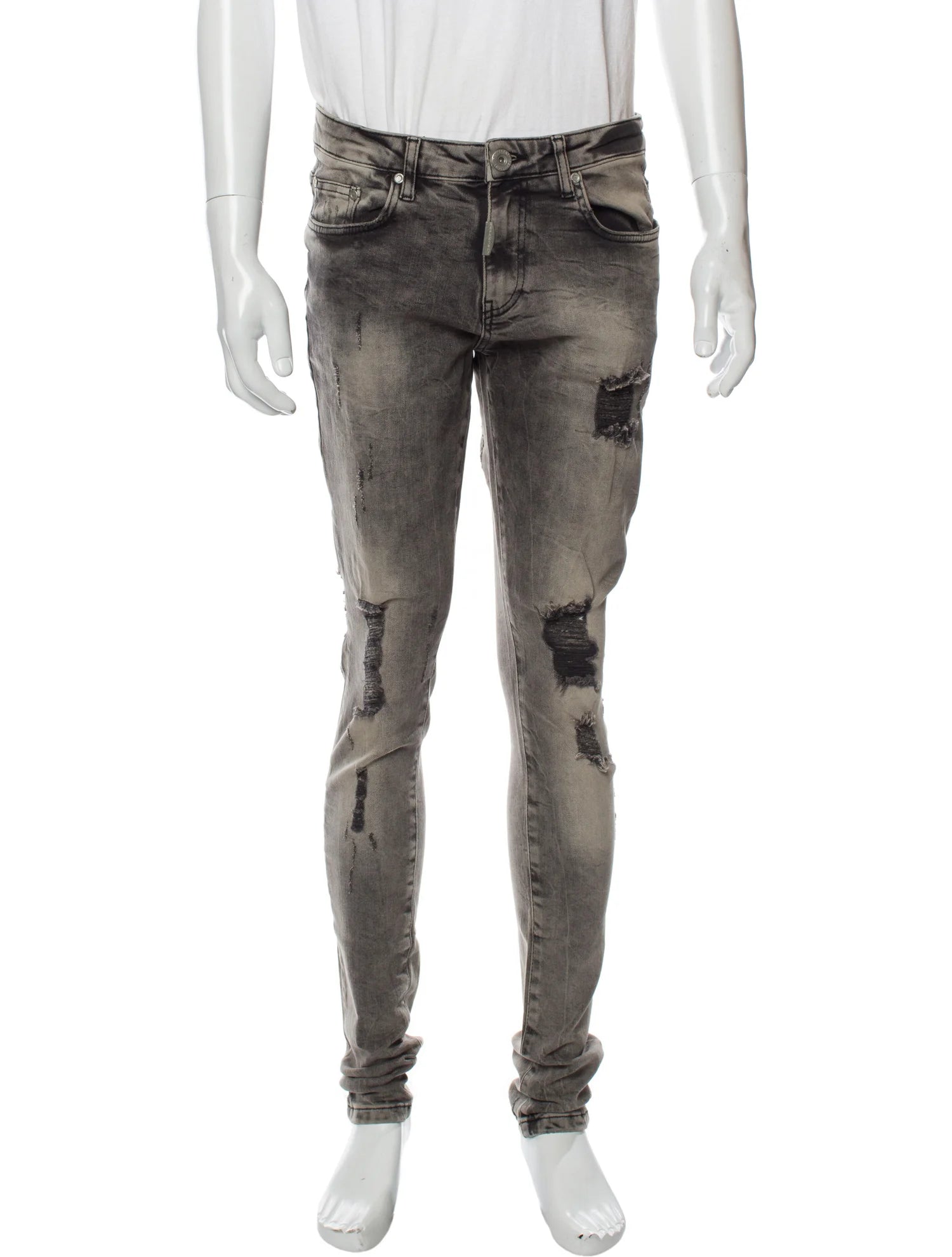 The RealReal,Represent, Represent Grey Sand Wash Destructed Ultra Skinny Jeans, Grey, 30W-30L-Tag30