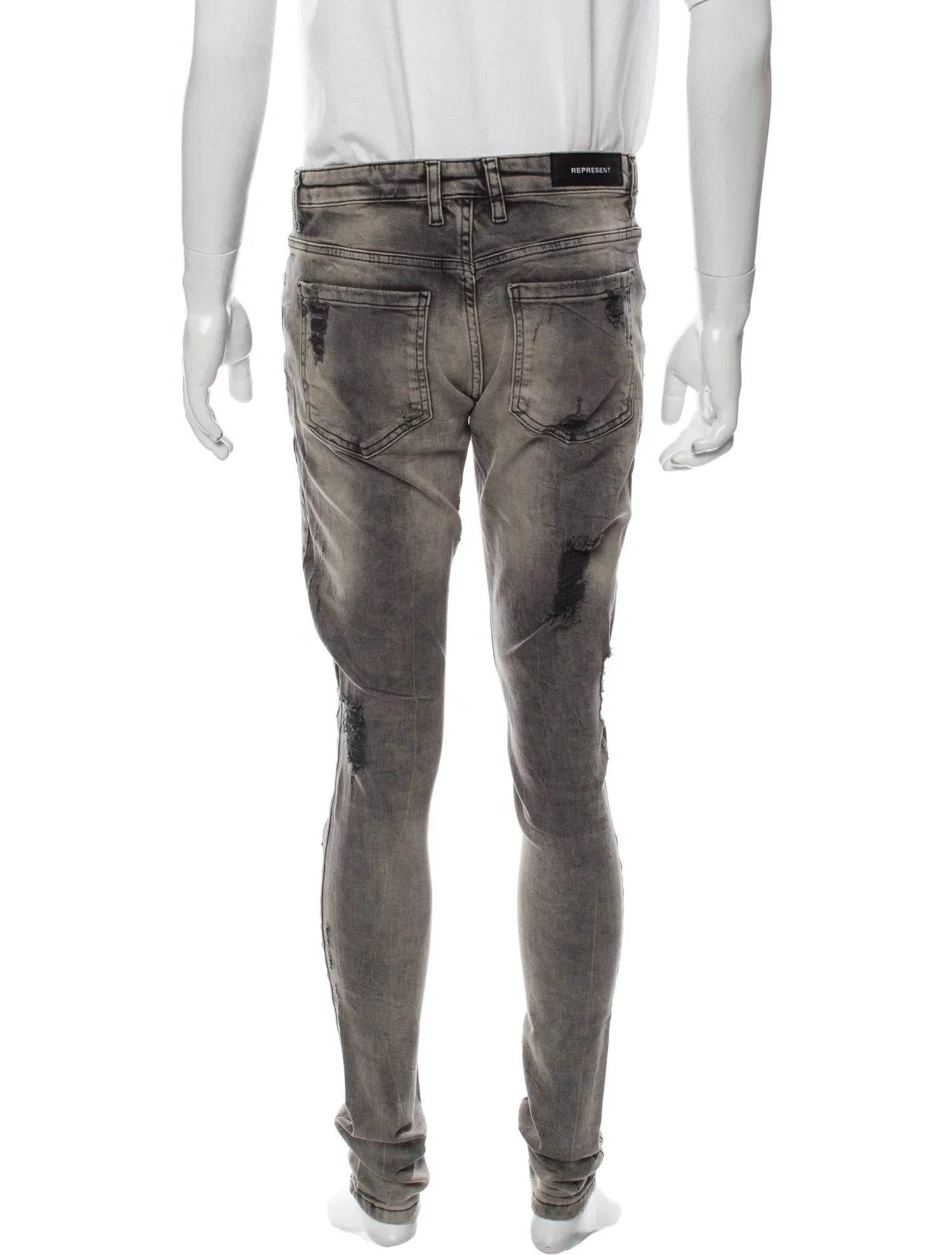 The RealReal,Represent, Represent Grey Sand Wash Destructed Ultra Skinny Jeans, Grey, 30W-30L-Tag30