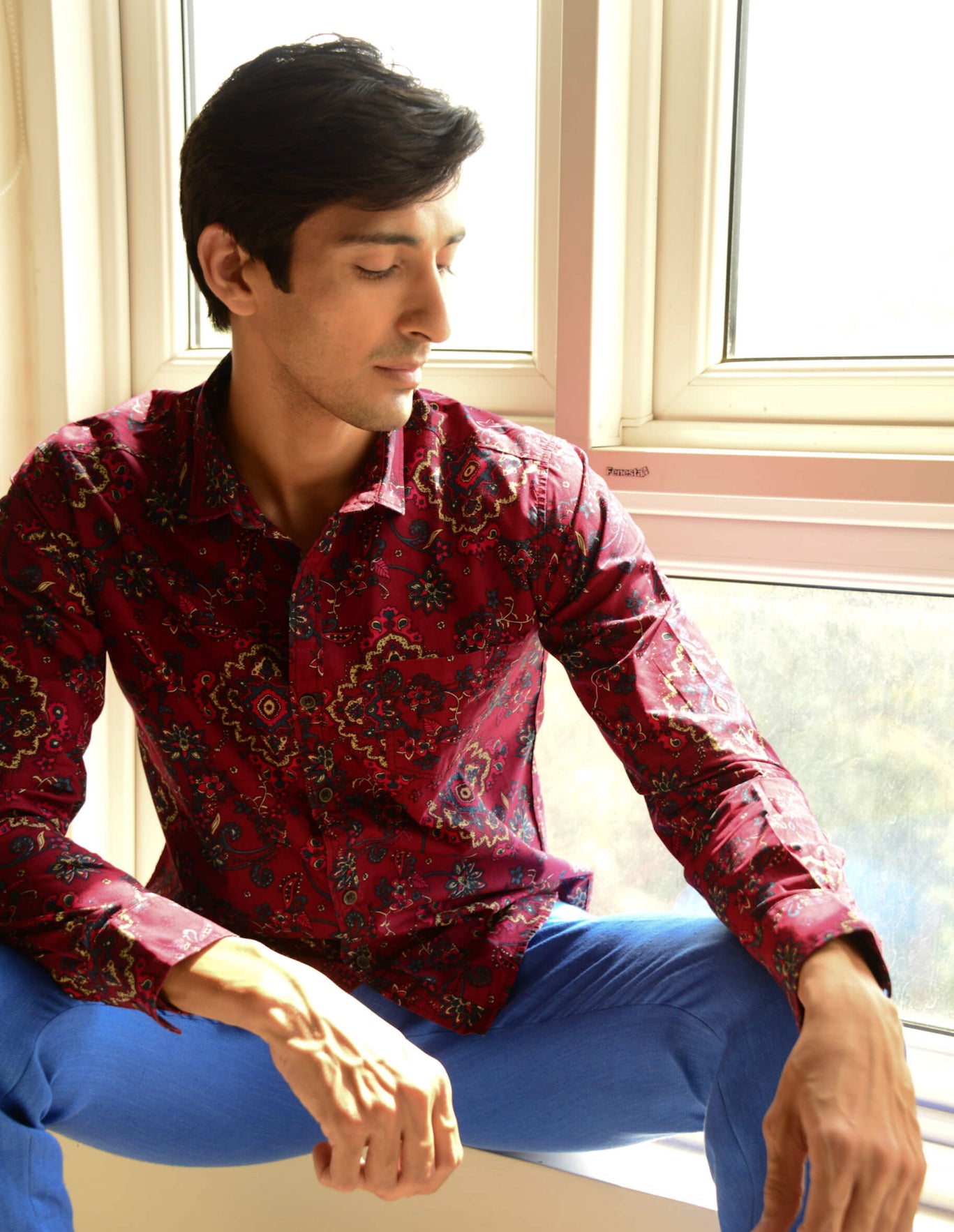 Brand Partner,Sons+Fathers, Sons + Fathers Red Paisley Print Button Up Shirt, Red, Medium-42-TagM