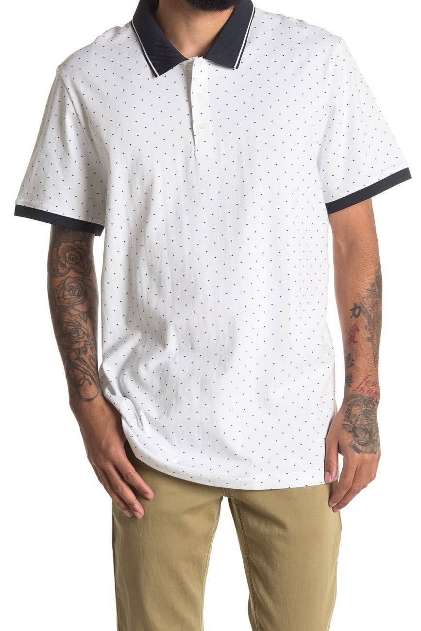 Nordstrom Rack,Perry Ellis, Perry Ellis White and Navy Dot Polo, White, Medium-41-TagM