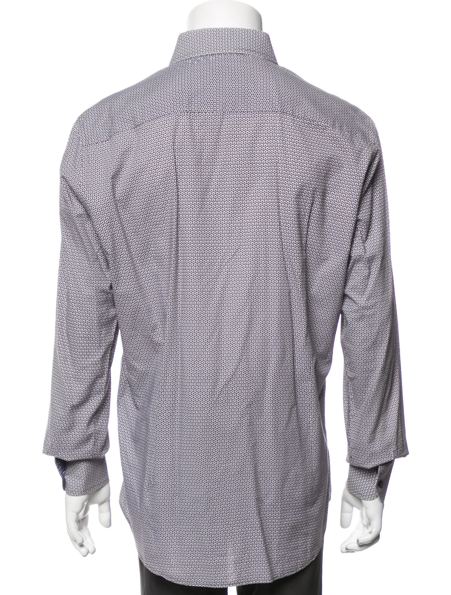 The RealReal,Sand, SAND Brown With Blue & White Dot Print Long Sleeve Button Up Shirt, Brown, Large-45-TagL