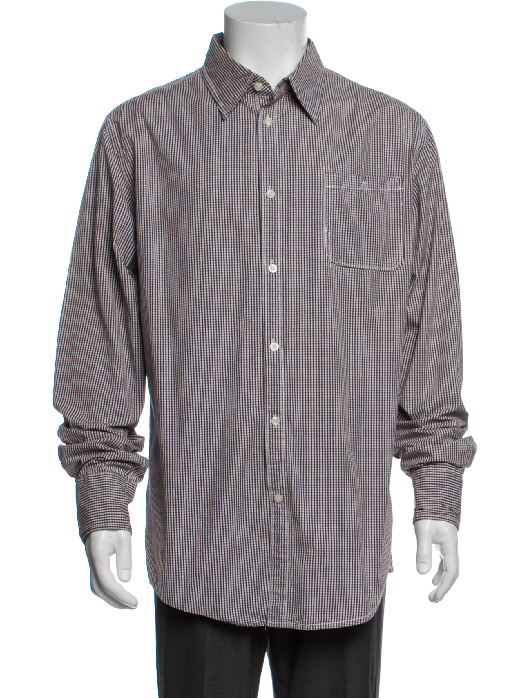 The RealReal,Scotch & Soda, Scotch & Soda Brown Micro Plaid Print Button Up With White Contrast Stitching, Grey, Large-47-TagXL