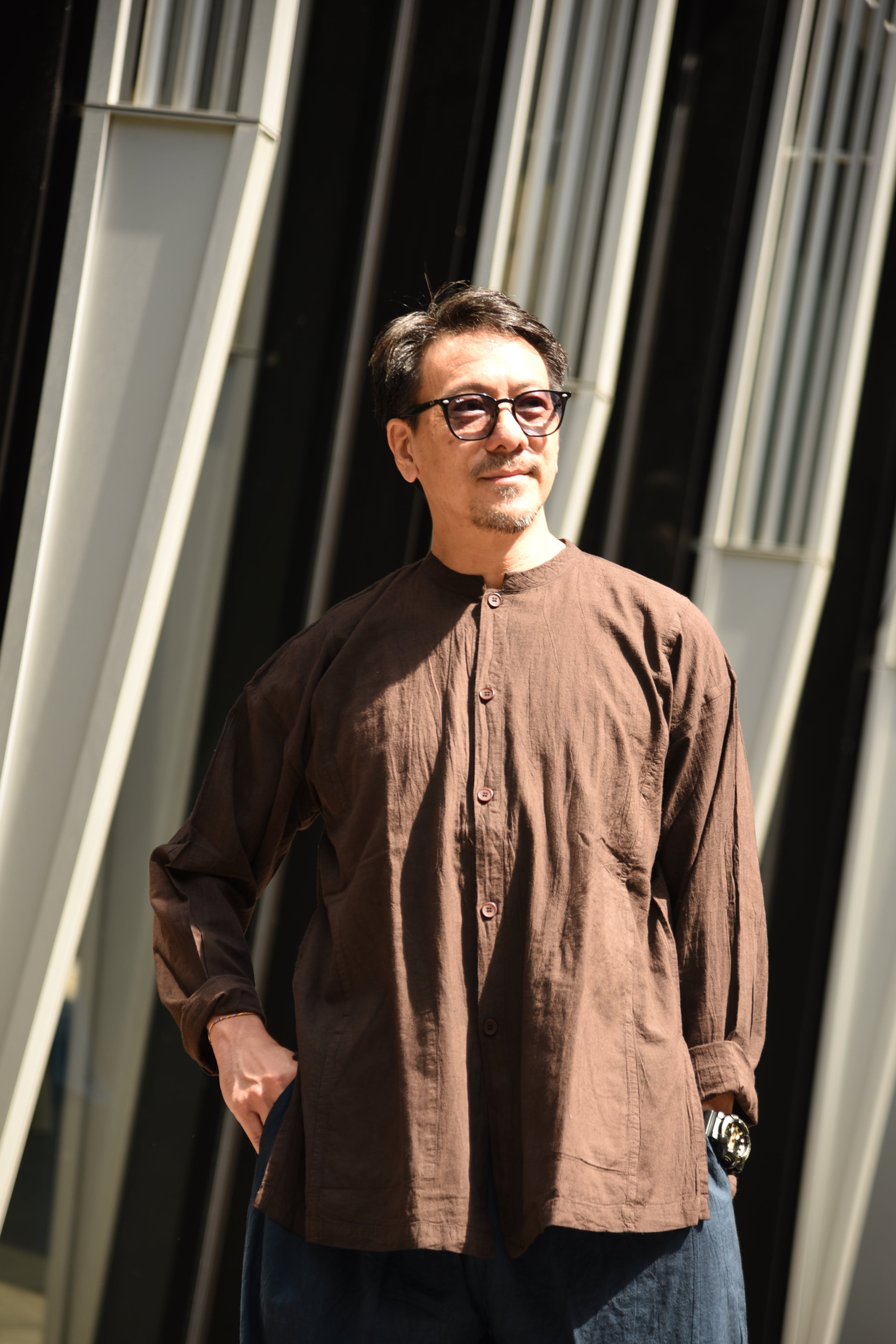 Brand Partner,Shixi, Shixi Brown Linen Long Sleeve Tunic, Brown, Medium-49-TagM