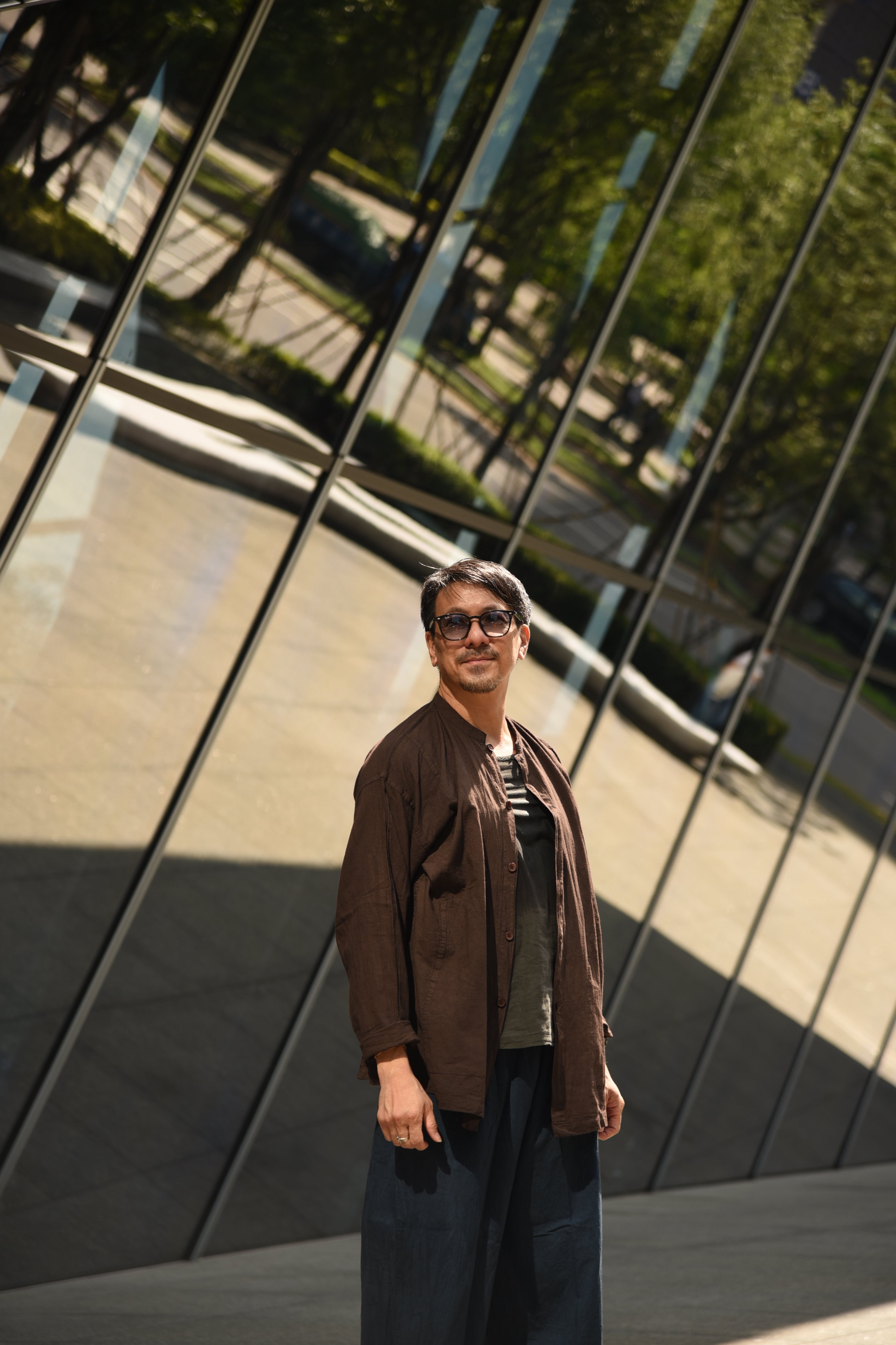 Brand Partner,Shixi, Shixi Brown Linen Long Sleeve Tunic, Brown, Medium-49-TagM