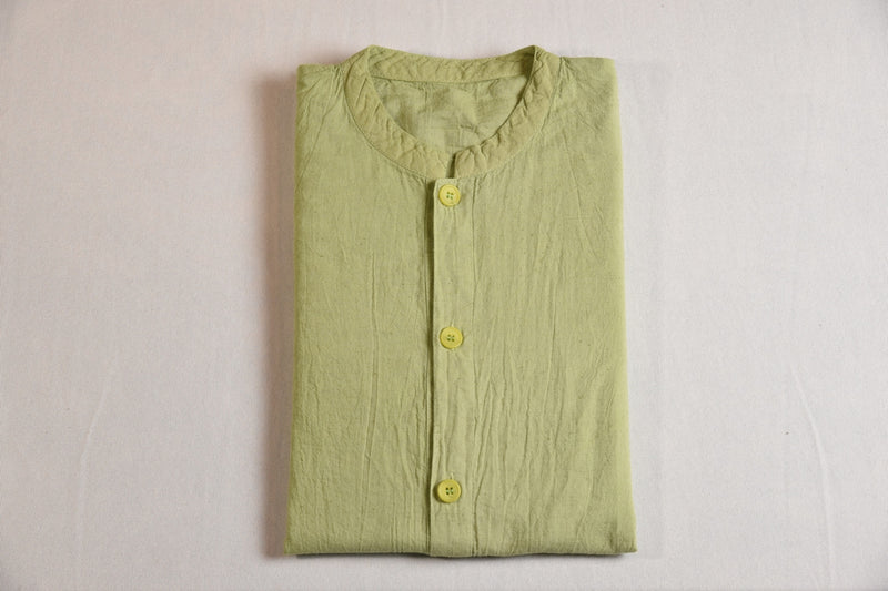 Shixi Bright Green Linen Short Sleeve Shirt