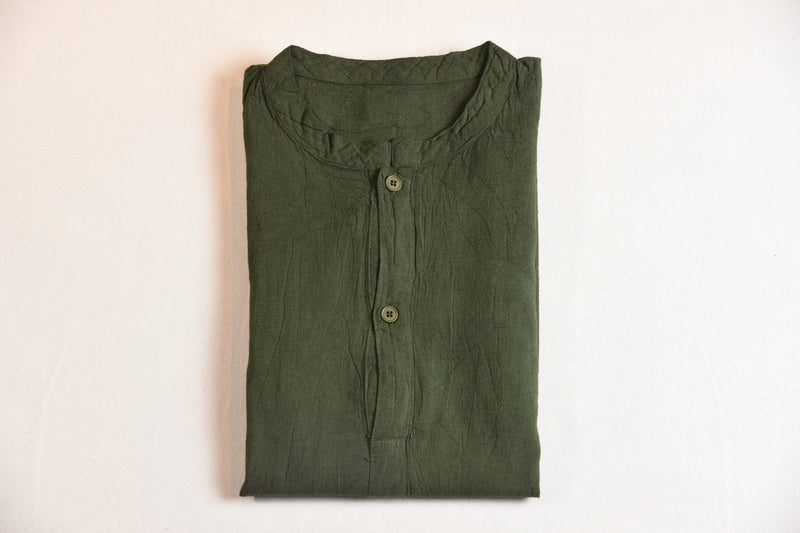 Shixi Dark Green Linen Long Sleeve Tunic