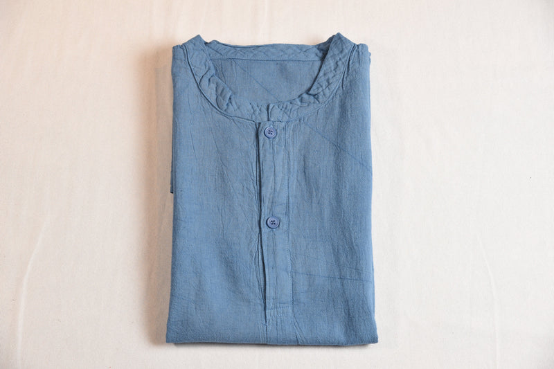Shixi Light Blue Linen Short Sleeve Tunic