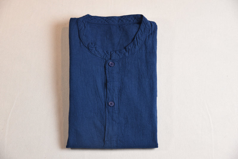 Shixi Navy Blue Linen Short Sleeve Tunic
