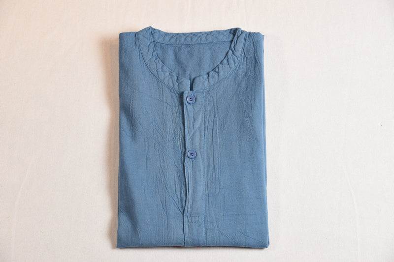 Shixi Light Blue Linen Short Sleeve Tunic