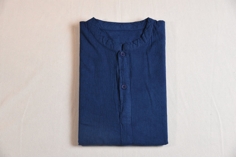 Shixi Navy Blue Linen Long Sleeve Tunic