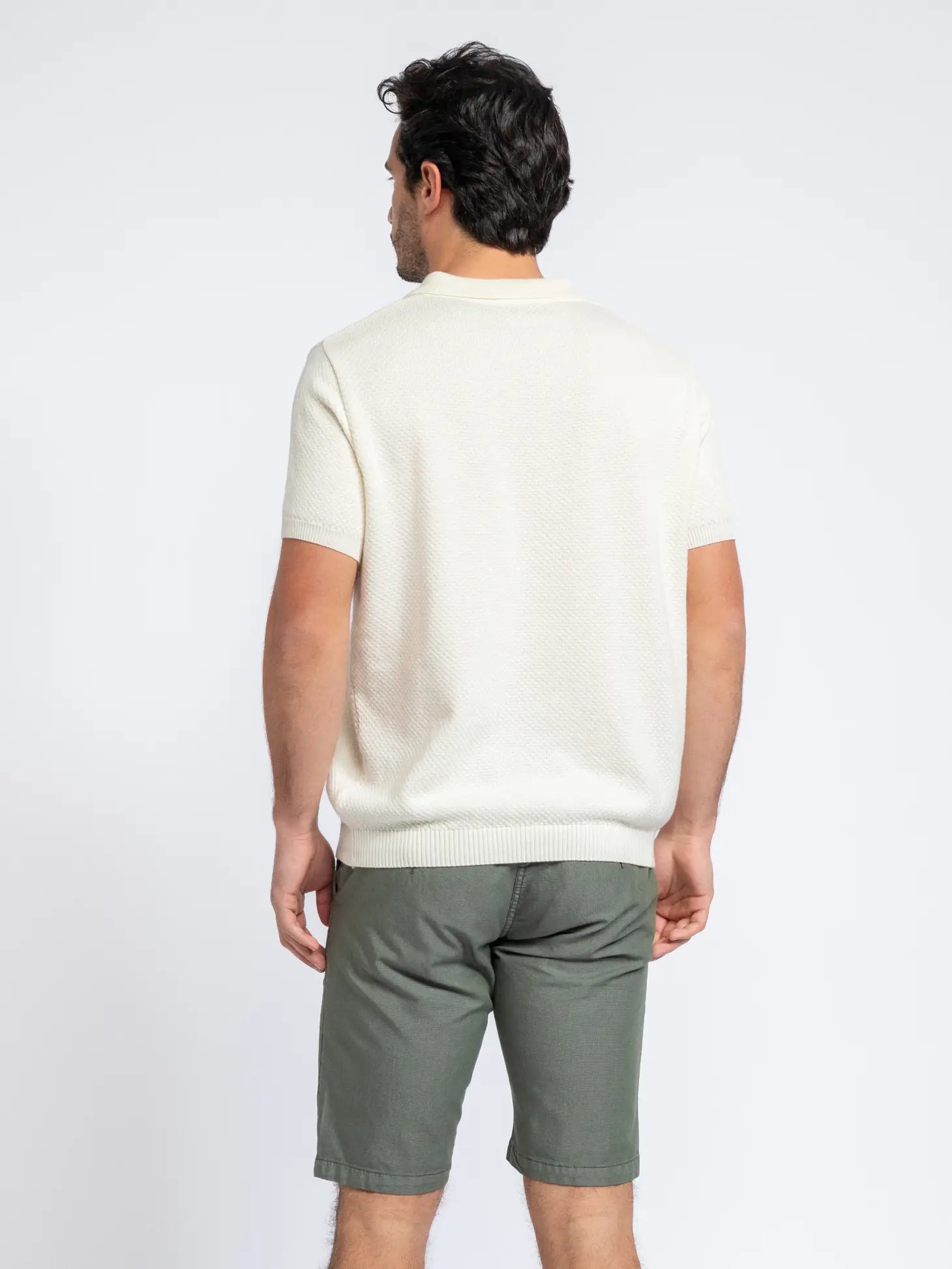 Faire,SMF, SMF Cream Textured Knit Short Sleeve Button Up Polo, Cream, Extra Extra Large-49-TagXXLLarge-44-TagXLLarge-44-TagLMedium-41-TagM