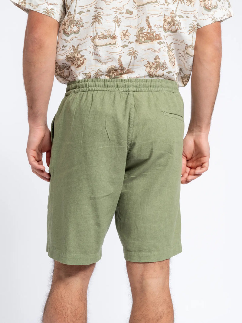 SMF Green Linen Blend Drawstring Shorts