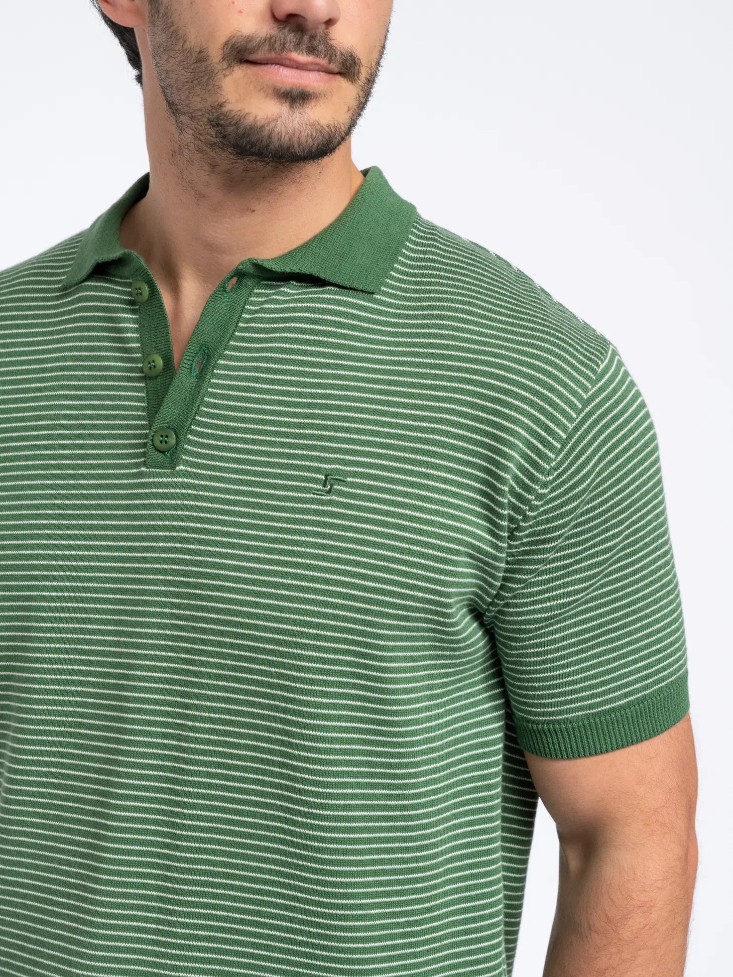 Faire,SMF, SMF Green Stripe Knit Short Sleeve Button Up Polo, Green, Medium-42-TagL