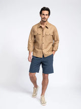 SMF Navy Linen Blend Drawstring Shorts