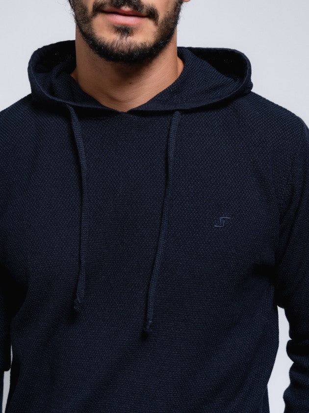 SMF Navy Textured Knit Long Sleeve Hoodie