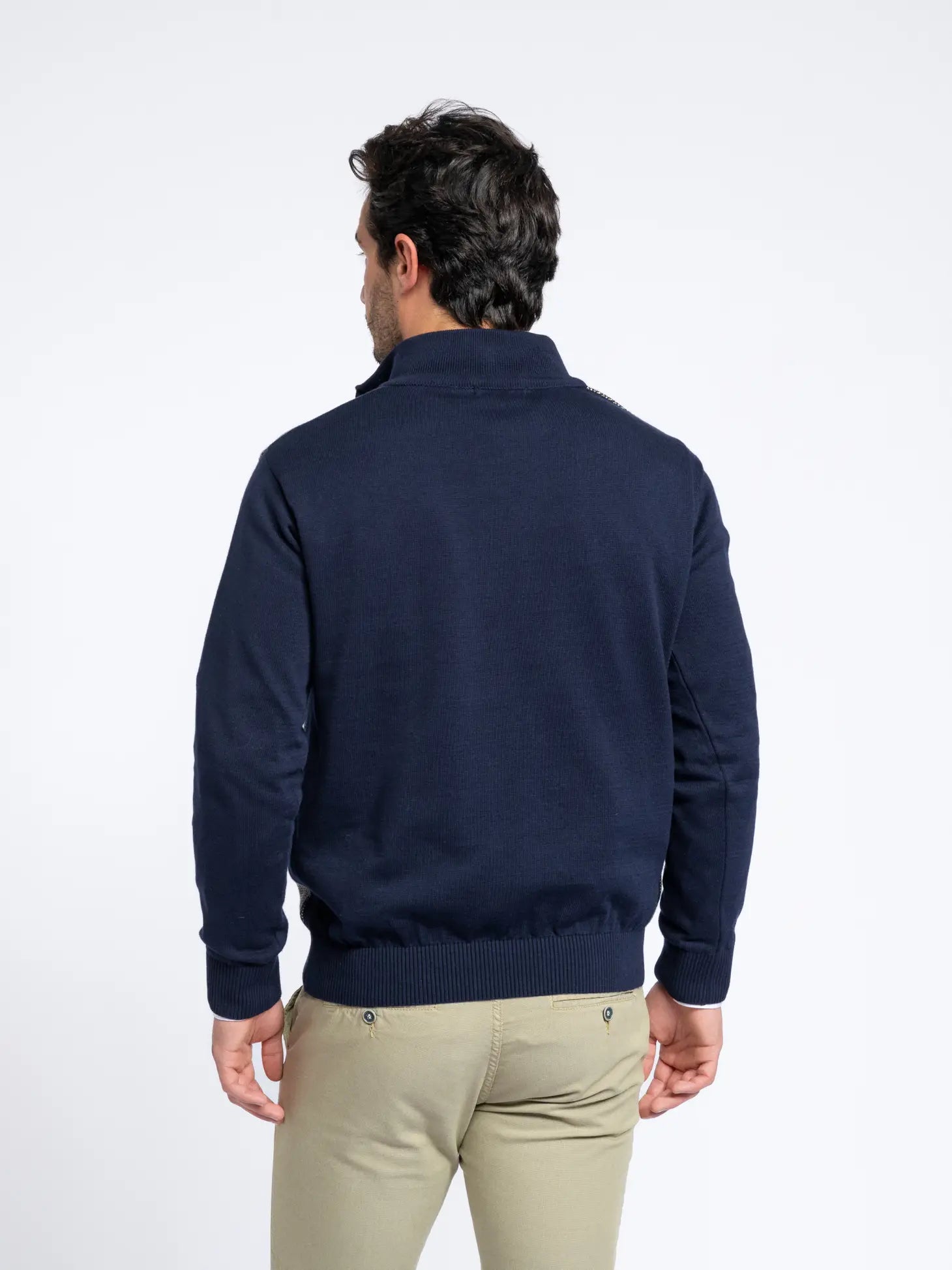 Faire,SMF, SMF Navy With Contrast Front Quarter Zip Pullover Sweater, Blue, Large-45-TagXXL