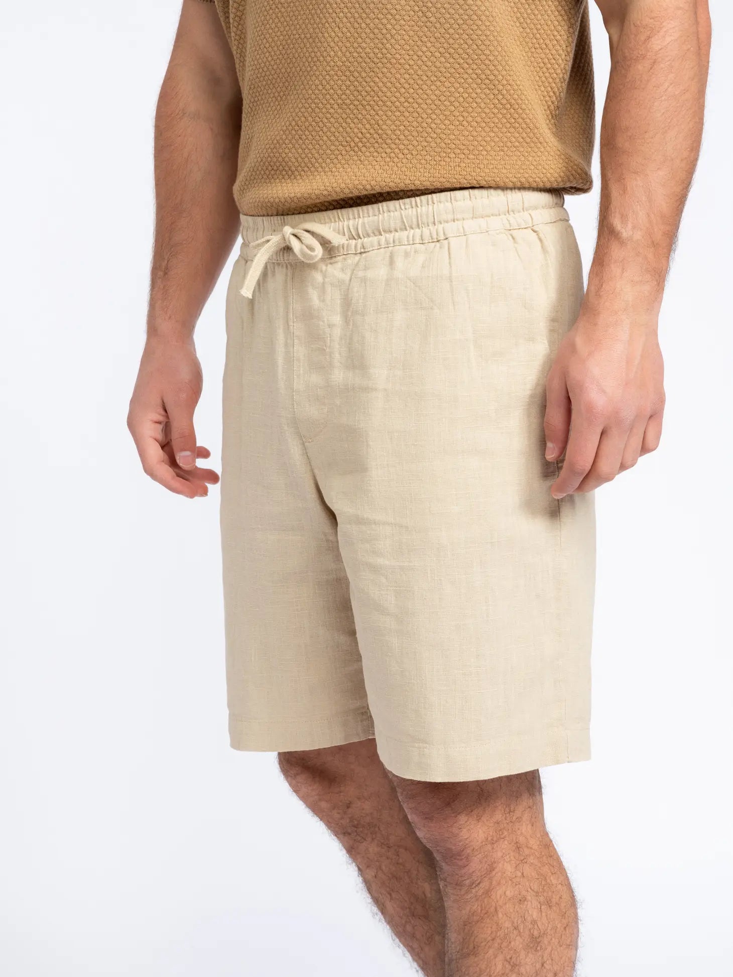 Faire,SMF, SMF Tan Linen Blend Drawstring Shorts, Tan, 32W-9L-TagM