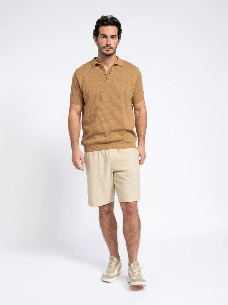 SMF Tan Linen Blend Drawstring Shorts