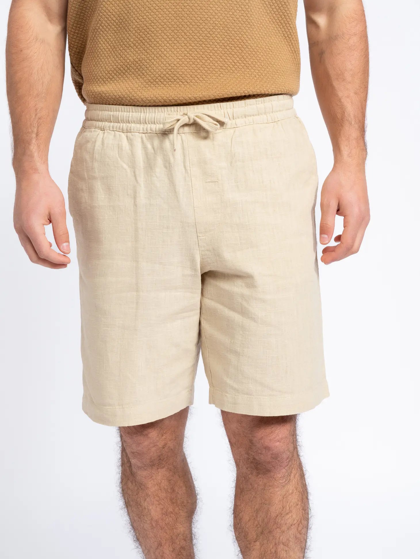 Faire,SMF, SMF Tan Linen Blend Drawstring Shorts, Tan, 34W-9.5L-TagL