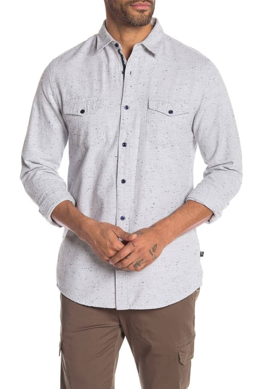 NORDSTROM RACK, Civil Society Flecked Light Grey Button up Shirt, Grey, Medium-42-TagM