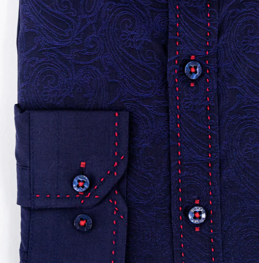 Faire,Eight X, Eight X Navy Jacquard Button Up With Red Contrast Stitching, Blue, Large-44-TagL