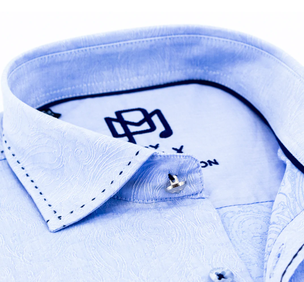 Faire,Eight X, Eight X Light Blue Jacquard w/ Navy Stitching Button Up Shirt, Blue, Medium-42-TagM