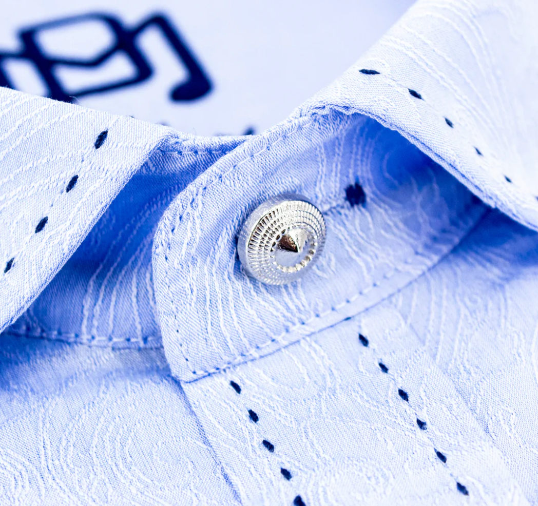 Faire,Eight X, Eight X Light Blue Jacquard w/ Navy Stitching Button Up Shirt, Blue, Medium-42-TagM