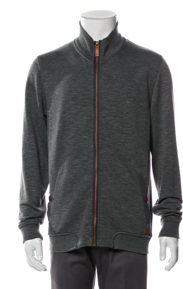 Ted Baker Charcoal Grey Mock Neck Zip Up Knit Jacket