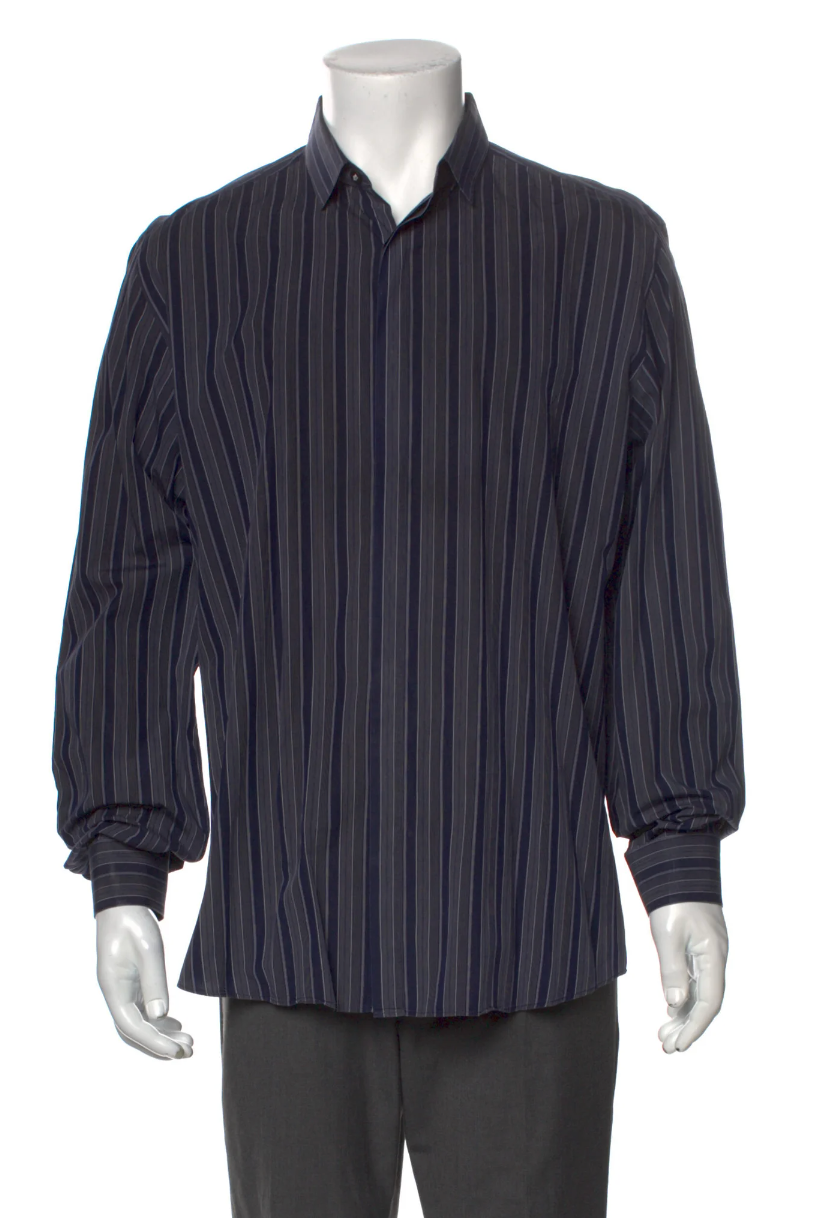 The RealReal,Salvatore Ferragamo, Salvatore Ferragamo Tonal Striped Dark Purple Long Sleeve Button Up Shirt, Purple, Large-47-TagXL