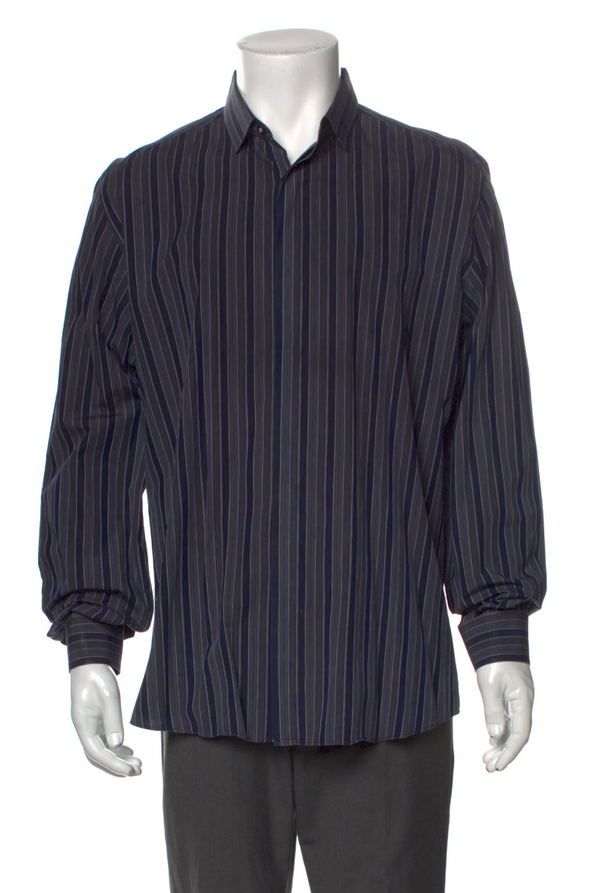 Salvatore Ferragamo Tonal Striped Dark Purple Long Sleeve Button Up Shirt