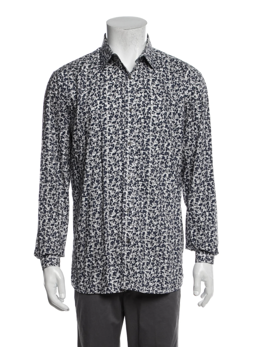 The RealReal,Kent & Curwen, Kent & Curwen Floral Print White Long Sleeve Button Up Shirt, Blue, Medium-44-TagL