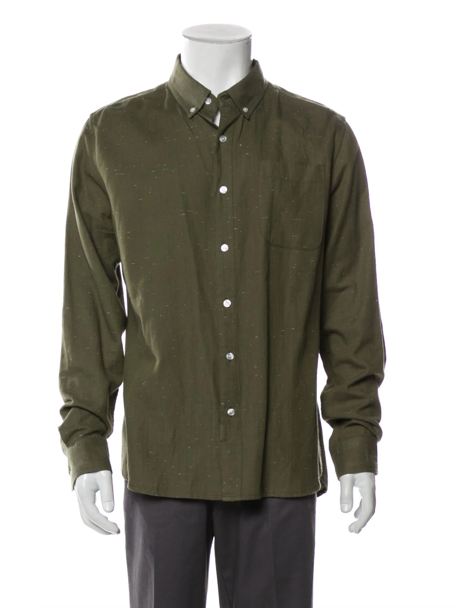 The RealReal,Brigde & Burn, Bridge & Burn Speckled Olive Green Long Sleeve Button Up Shirt, Green, Medium-43-TagM