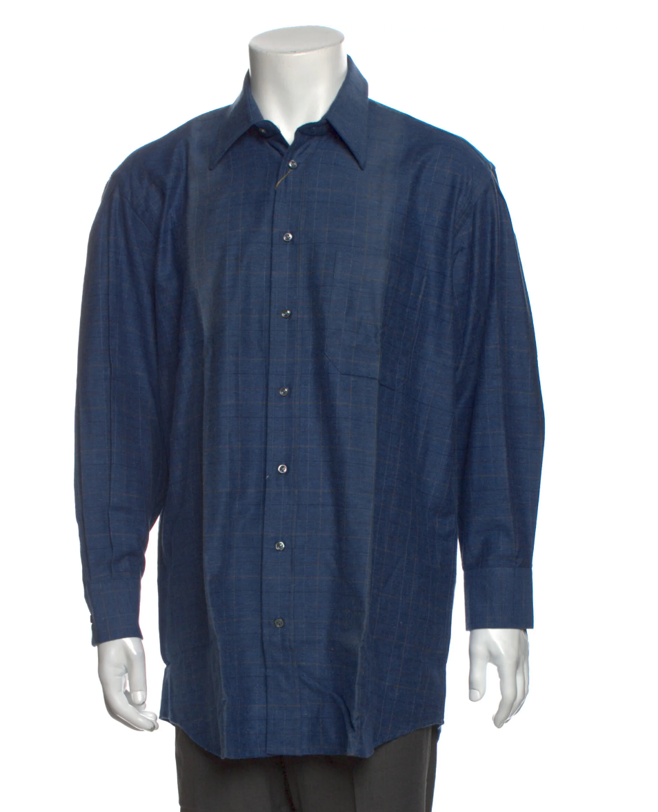 The RealReal,Luciano Barbera, Luciano Barbera Tonal Blue Plaid Dark Blue Long Sleeve Button Up Shirt, Blue, Large-48-TagL