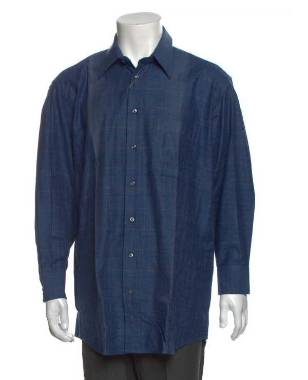 Luciano Barbera Tonal Blue Plaid Dark Blue Long Sleeve Button Up Shirt