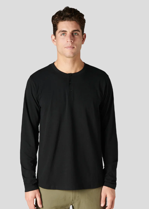 Brand Partner,Western Rise, Western Rise Black Ultra Soft Cotton Longsleeve Henley, Black, Medium-42-TagM