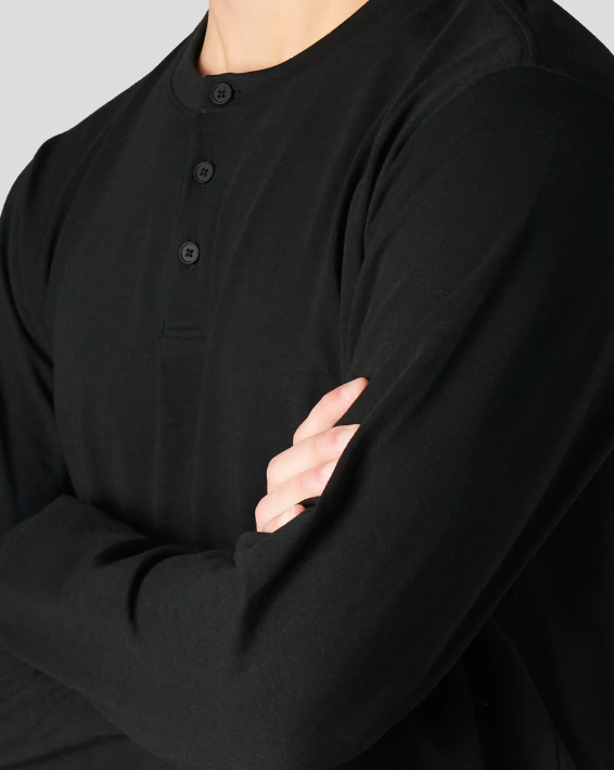 Brand Partner,Western Rise, Western Rise Black Ultra Soft Cotton Longsleeve Henley, Black, Medium-42-TagM