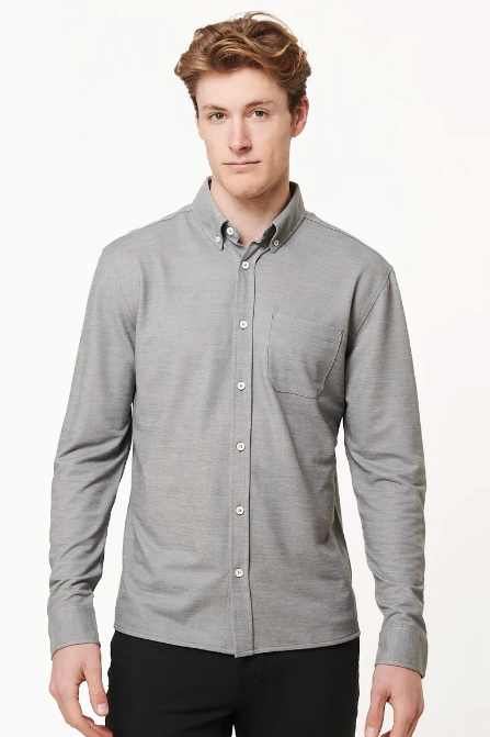 Western Rise Concrete Grey Merino Wool Button Down Shirt