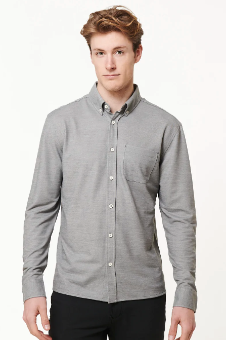 Brand Partner,Western Rise, Western Rise Concrete Grey Merino Wool Button Down Shirt, Grey, Medium-42-TagM