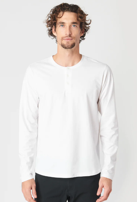 Western Rise White Ultra Soft Cotton Longsleeve Henley