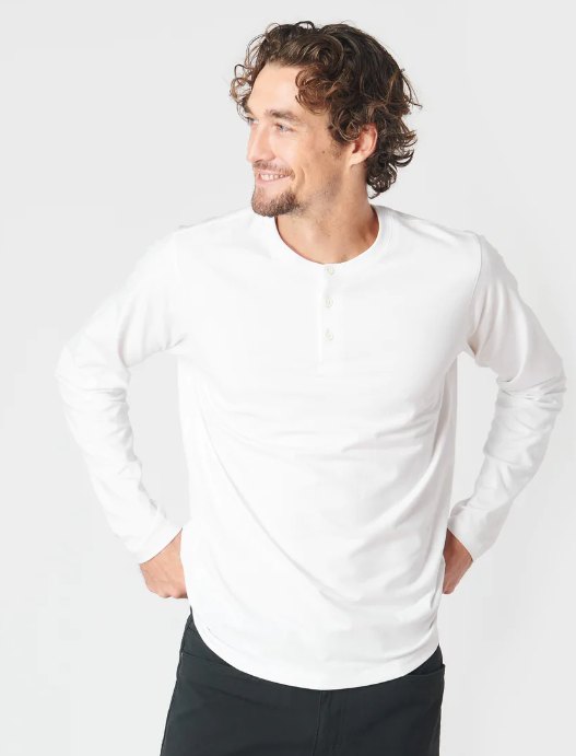 Brand Partner,Western Rise, Western Rise White Ultra Soft Cotton Longsleeve Henley, White, Large-43-TagL