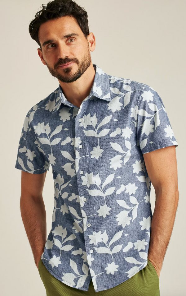 Bonobos Blue Chambray Floral Stretch Short Sleeve Shirt